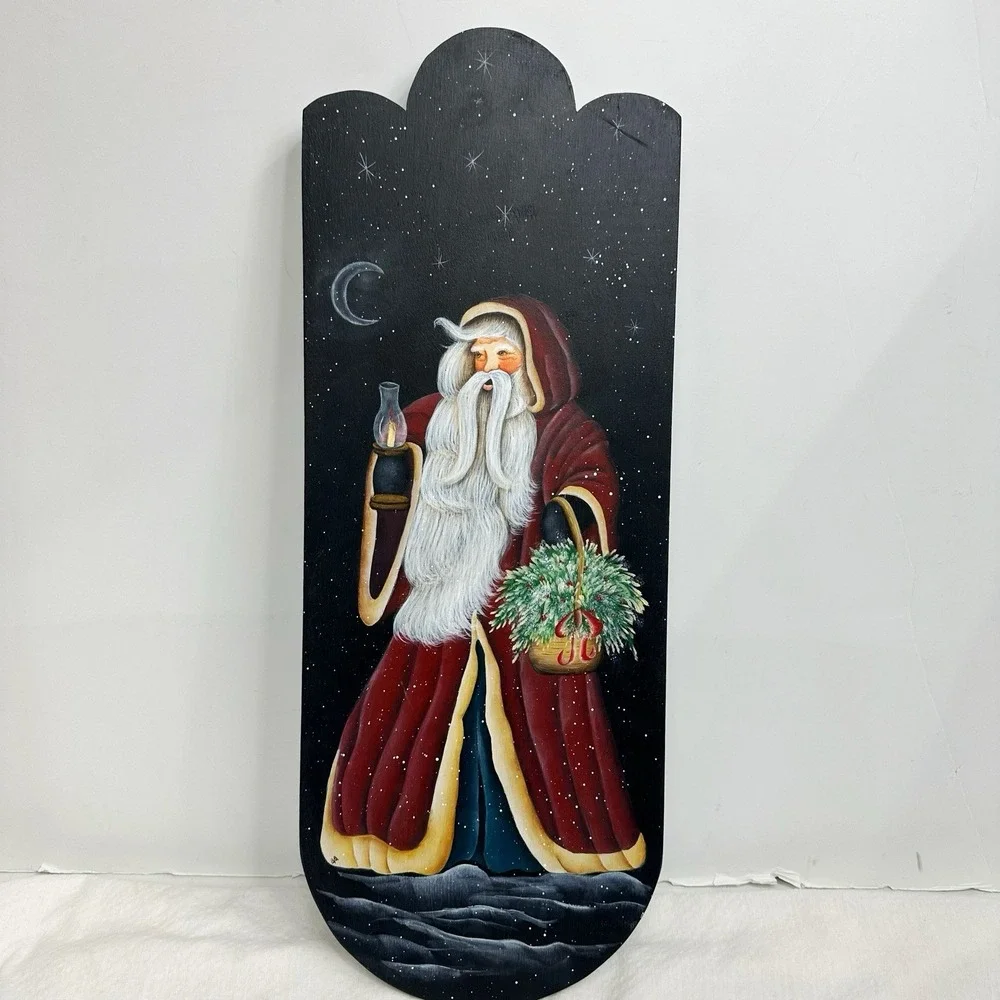 Santa‎ Claus Folk Art painting On Wood Christmas Wall Decor 